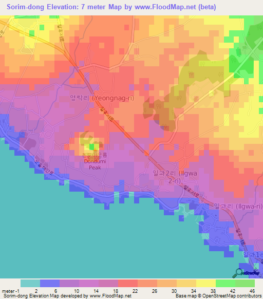 Sorim-dong,South Korea Elevation Map