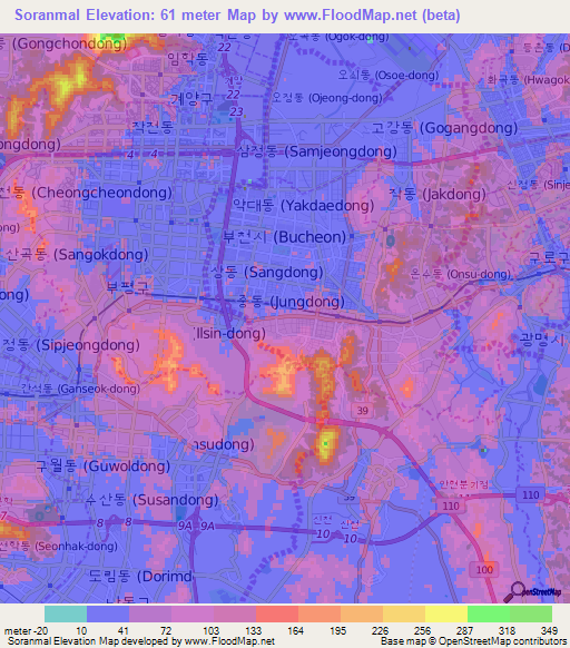 Soranmal,South Korea Elevation Map