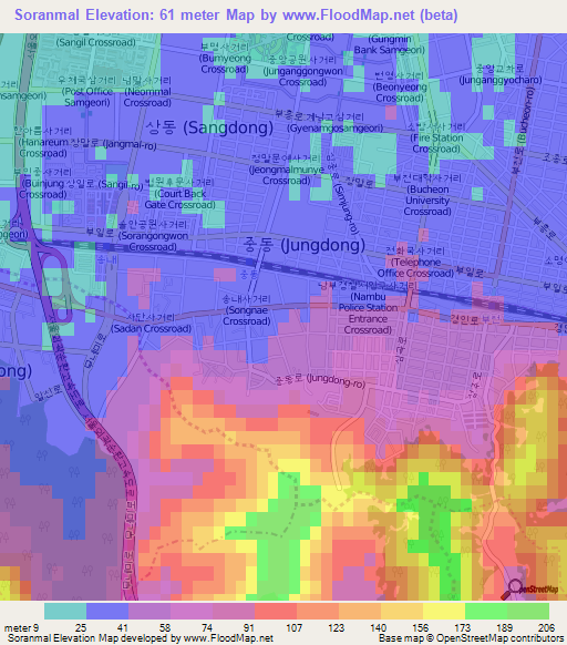 Soranmal,South Korea Elevation Map