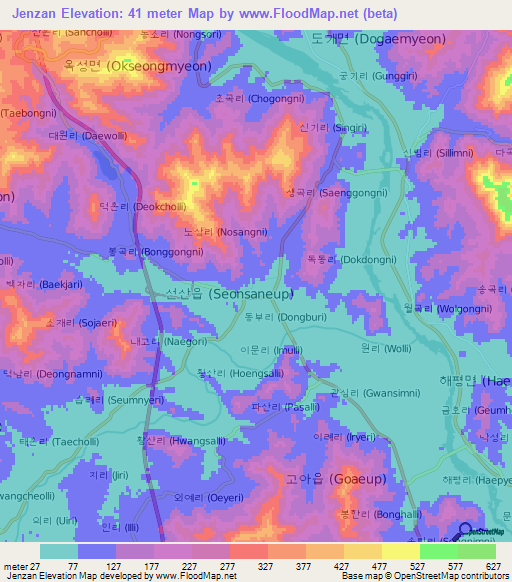 Jenzan,South Korea Elevation Map