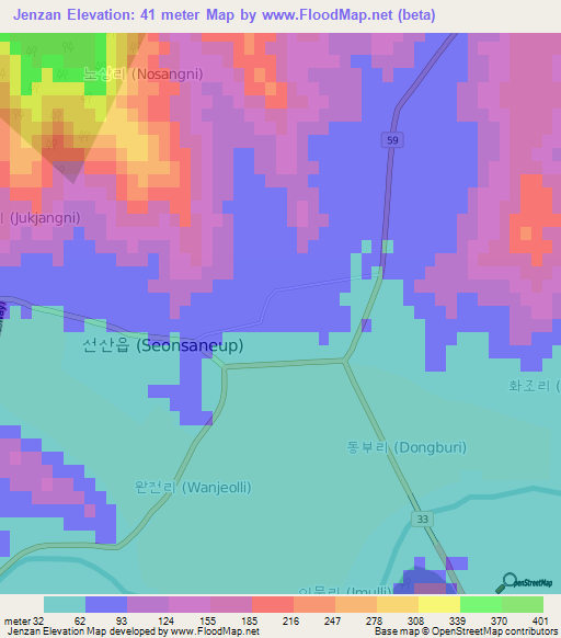 Jenzan,South Korea Elevation Map