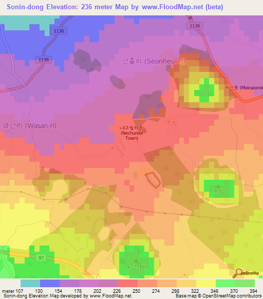 Sonin-dong,South Korea Elevation Map