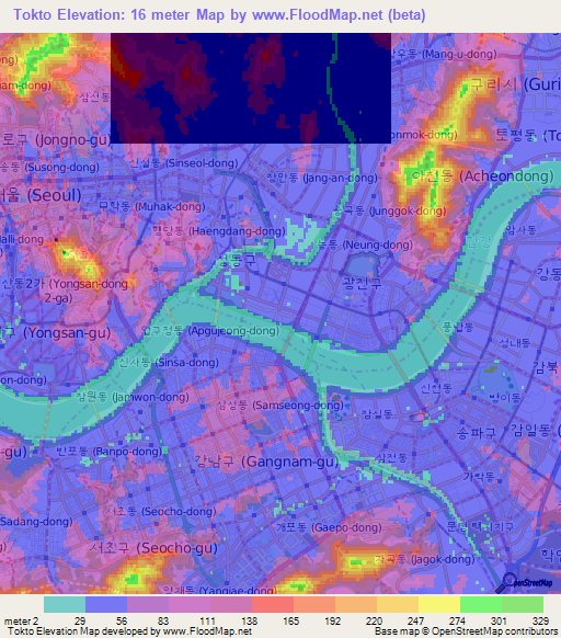 Tokto,South Korea Elevation Map