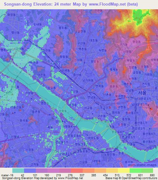 Songsan-dong,South Korea Elevation Map