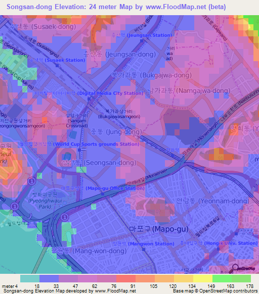 Songsan-dong,South Korea Elevation Map