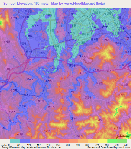 Son-gol,South Korea Elevation Map