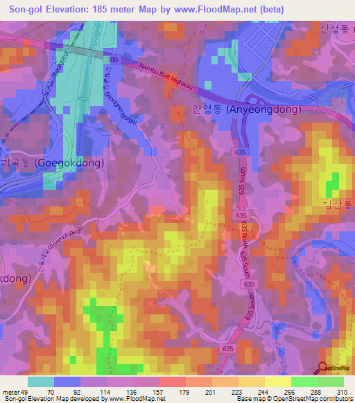 Son-gol,South Korea Elevation Map