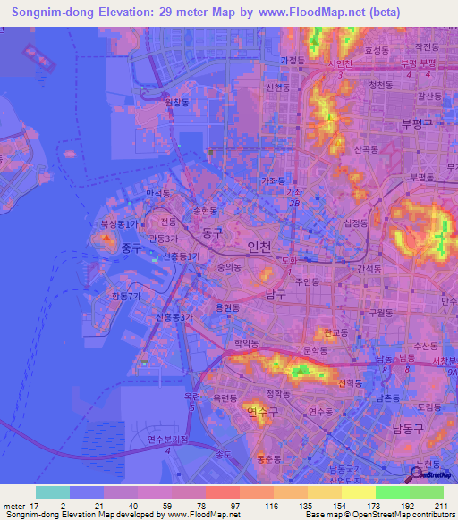 Songnim-dong,South Korea Elevation Map