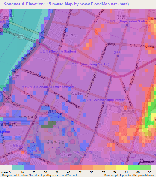 Songnae-ri,South Korea Elevation Map