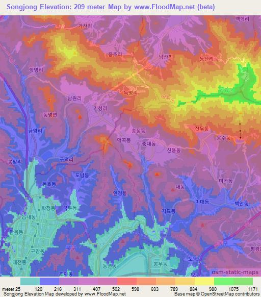 Songjong,South Korea Elevation Map