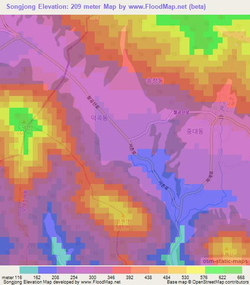 Songjong,South Korea Elevation Map