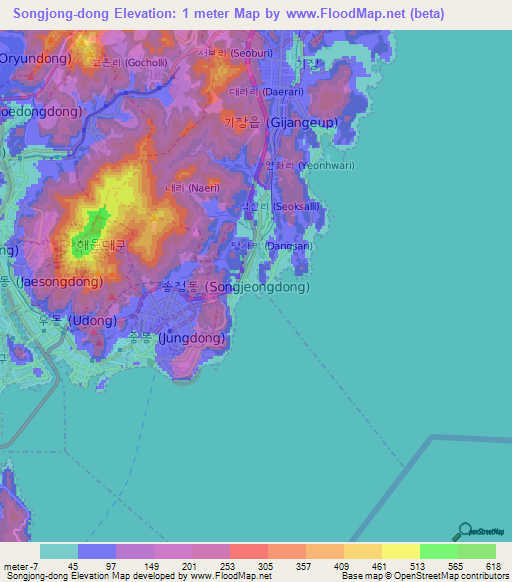 Songjong-dong,South Korea Elevation Map