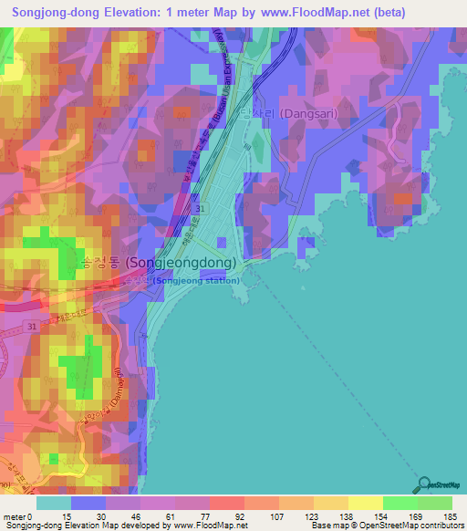 Songjong-dong,South Korea Elevation Map