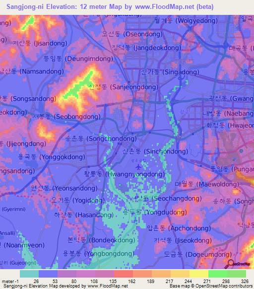 Sangjong-ni,South Korea Elevation Map