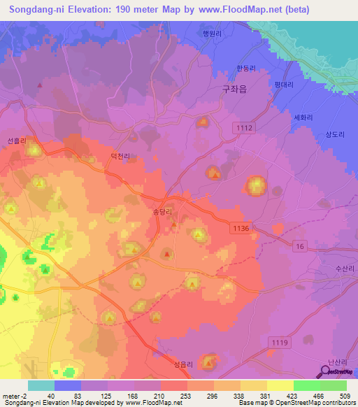 Songdang-ni,South Korea Elevation Map