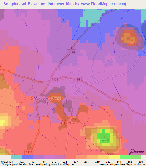 Songdang-ni,South Korea Elevation Map