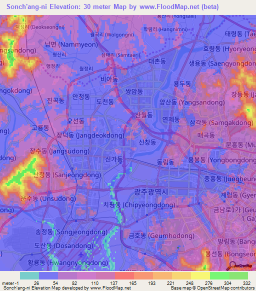 Sonch'ang-ni,South Korea Elevation Map