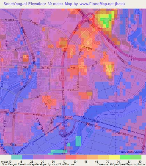 Sonch'ang-ni,South Korea Elevation Map
