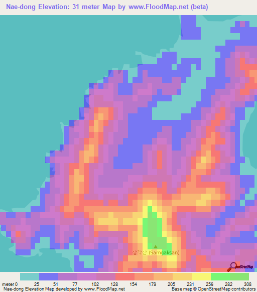 Nae-dong,South Korea Elevation Map