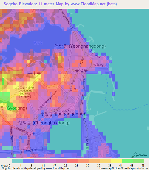 Sogcho,South Korea Elevation Map