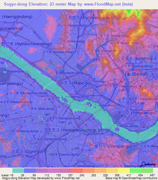 Sogyo-dong,South Korea Elevation Map