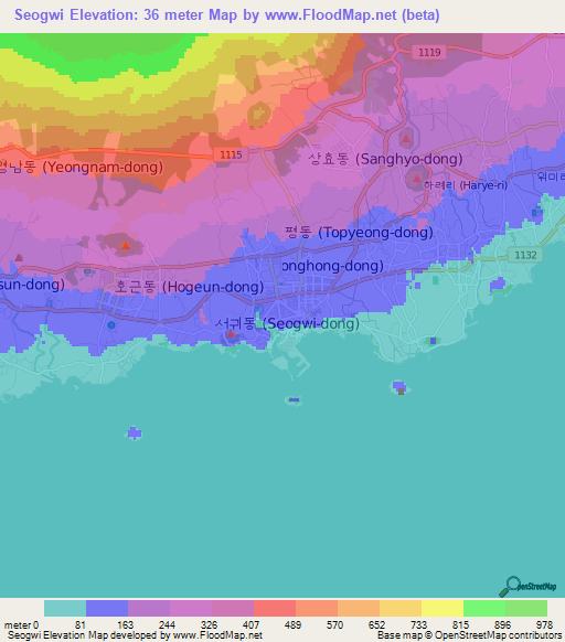 Seogwi,South Korea Elevation Map