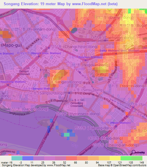 Songang,South Korea Elevation Map