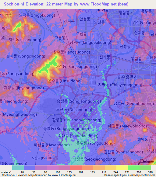 Soch'on-ni,South Korea Elevation Map