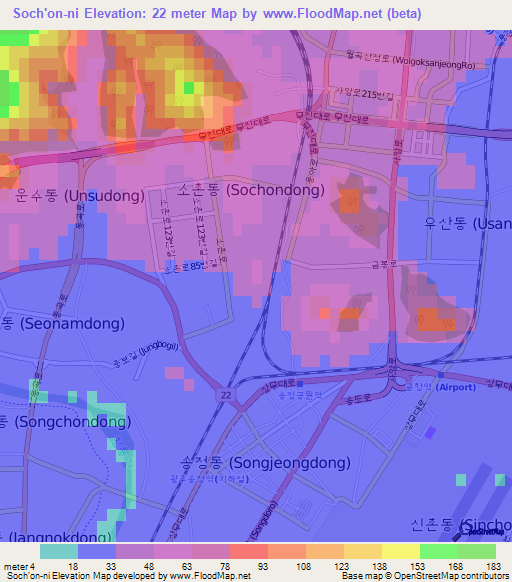 Soch'on-ni,South Korea Elevation Map