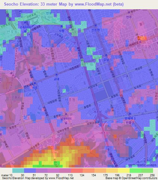 Seocho,South Korea Elevation Map