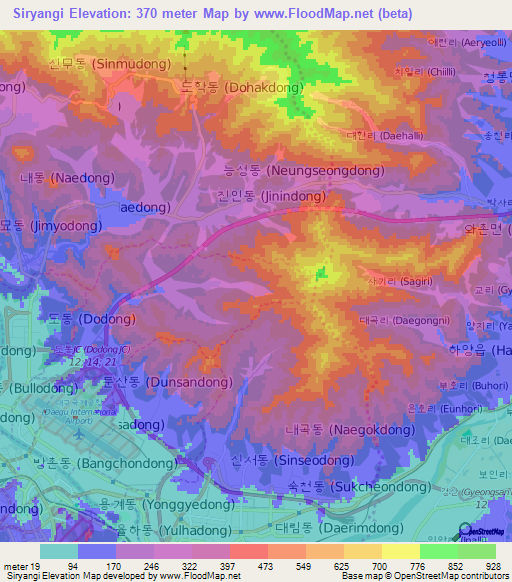 Siryangi,South Korea Elevation Map