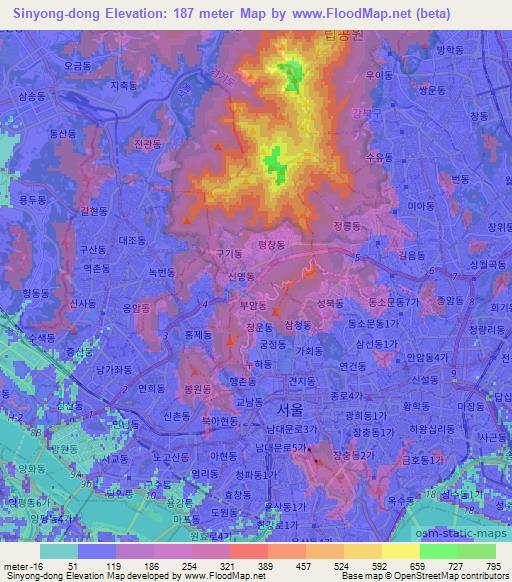 Sinyong-dong,South Korea Elevation Map