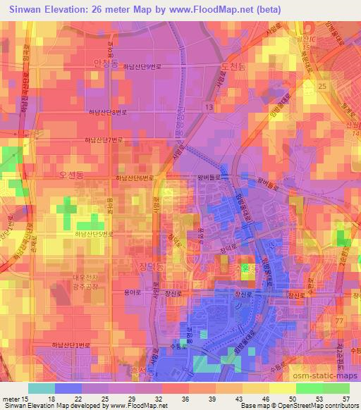 Sinwan,South Korea Elevation Map