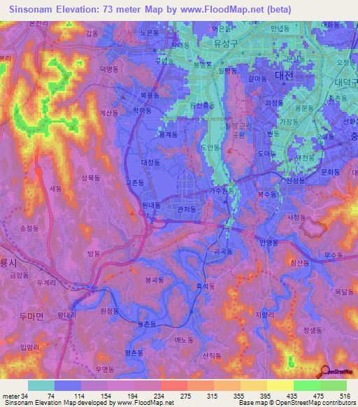 Sinsonam,South Korea Elevation Map