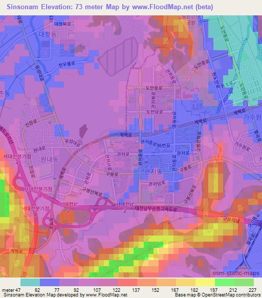 Sinsonam,South Korea Elevation Map