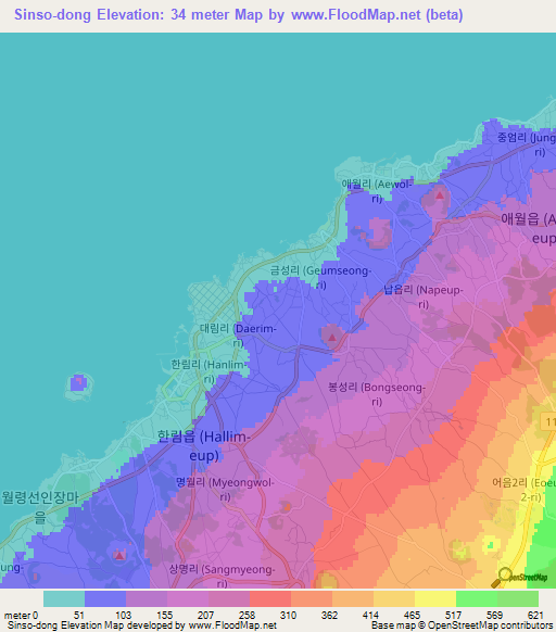 Sinso-dong,South Korea Elevation Map