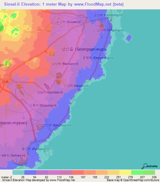 Sinsal-li,South Korea Elevation Map