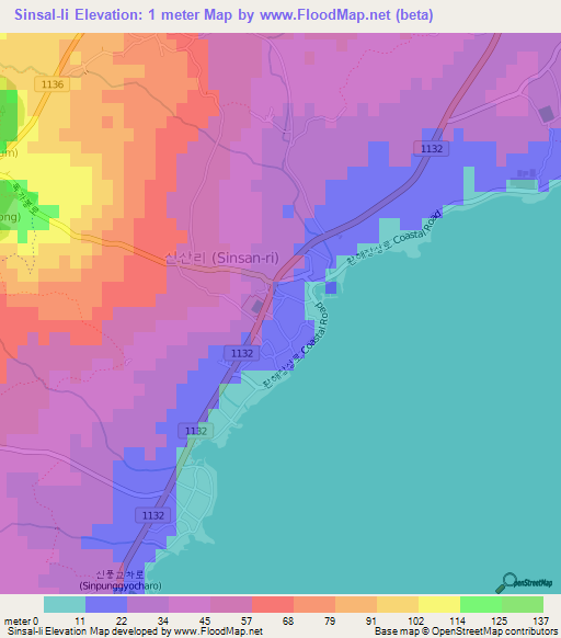 Sinsal-li,South Korea Elevation Map