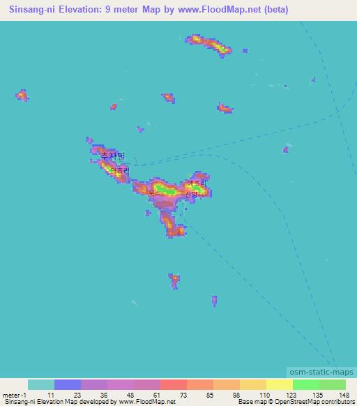 Sinsang-ni,South Korea Elevation Map