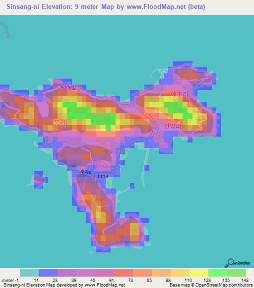 Sinsang-ni,South Korea Elevation Map