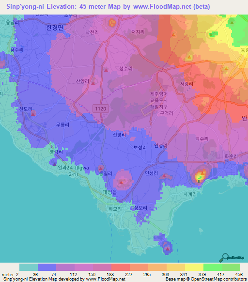 Sinp'yong-ni,South Korea Elevation Map