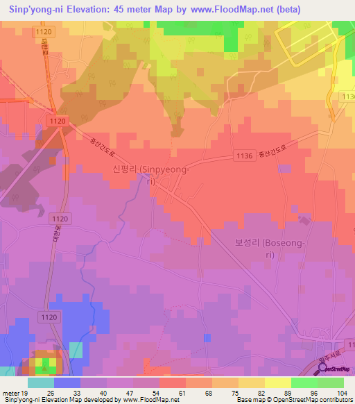 Sinp'yong-ni,South Korea Elevation Map