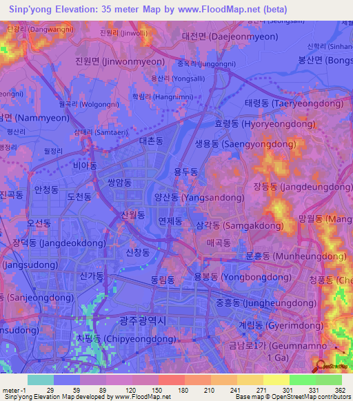 Sinp'yong,South Korea Elevation Map