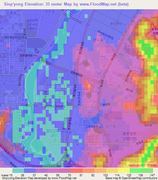 Sinp'yong,South Korea Elevation Map