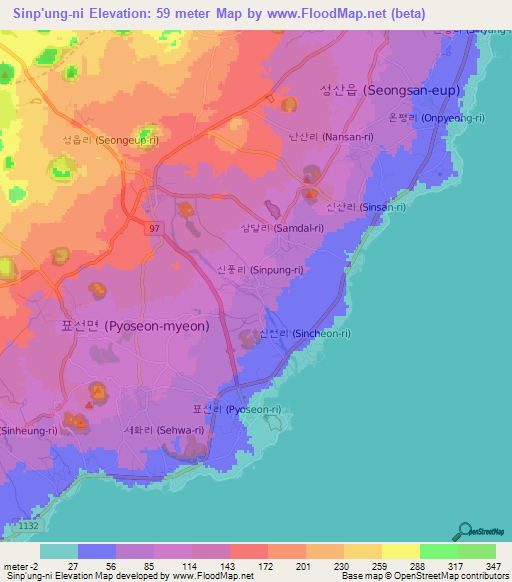 Sinp'ung-ni,South Korea Elevation Map