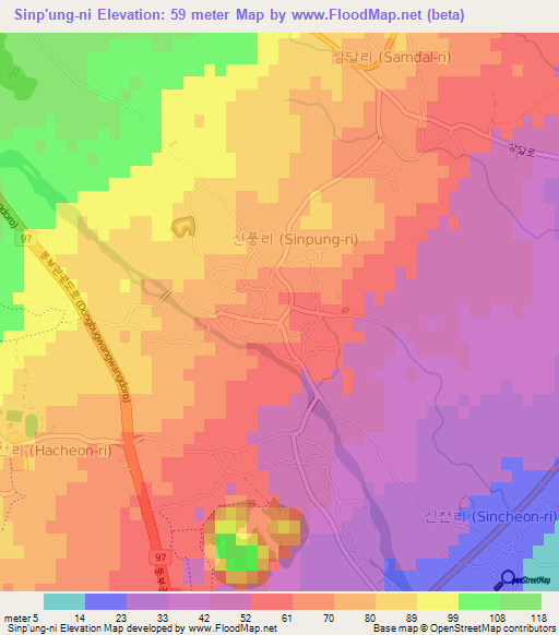 Sinp'ung-ni,South Korea Elevation Map