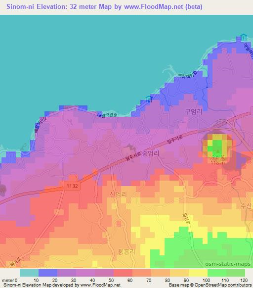 Sinom-ni,South Korea Elevation Map