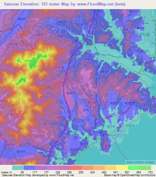 Saeurae,South Korea Elevation Map