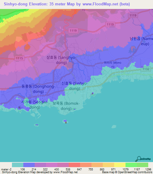 Sinhyo-dong,South Korea Elevation Map