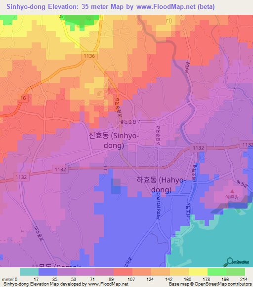 Sinhyo-dong,South Korea Elevation Map